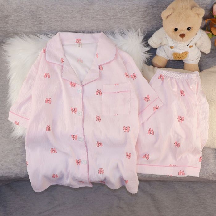 Pijamas de algodón nubes al por mayor transfronterizos de mujeres pantalones cortos de mangas cortas de verano nuevos cardigans con solapas de dibujos animados lindos cubiertas de ropa para el hogar
