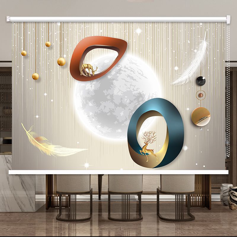 Roller shutter simple light luxury calligraphy and painting living room bedroom office shading sunshade waterproof sunscreen lifting hand-pulled roller shutter