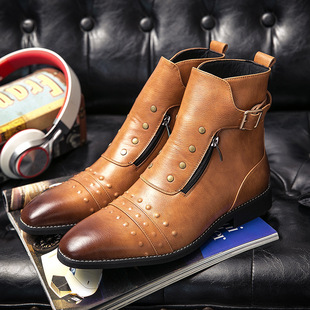 plus size Men's Boots Autumn New Men's Martin Boots British Style Pointed Toe Casual Shoes Vintage High-top Leather Boots 3057