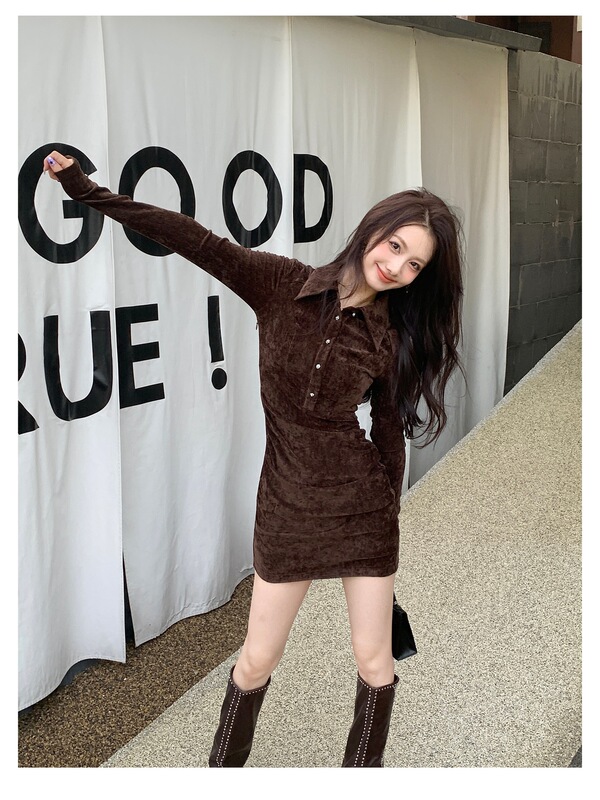 Chanel-Style Velvet Dress for Women, Spring and Autumn 2024 New Model, High-End Waist-Cinching Slimming Elegant Bodycon Polo Short Dress Chanel-Style Velvet Dress for Women, Spring and Autumn 2024 New Model, High-End Waist-Cinching Slimming Elegant Bodycon Polo Short Dress