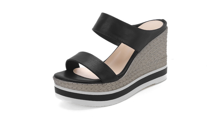 Sandal cao gót nữ đế xuồng 10 cm, hở mũi, phong cách mùa hè — đen chi tiết 17