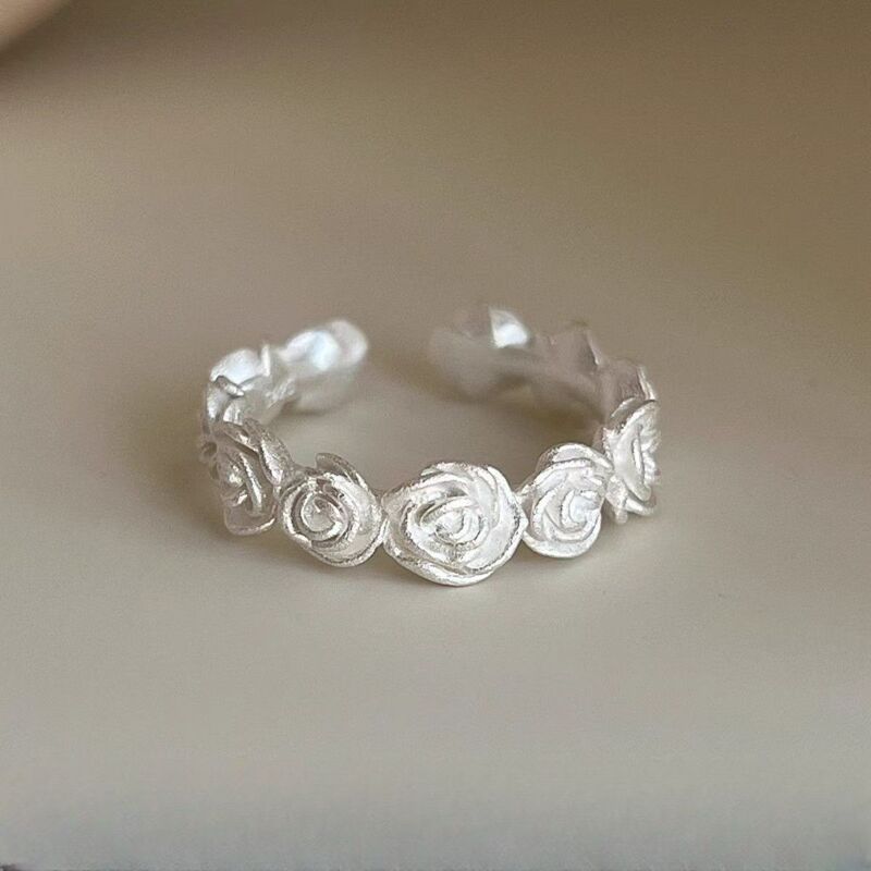 Silver-Plated Korean Style Niche Matte Retro Rose Ring Korean Style Personalized Simple Ring Gift Wholesale