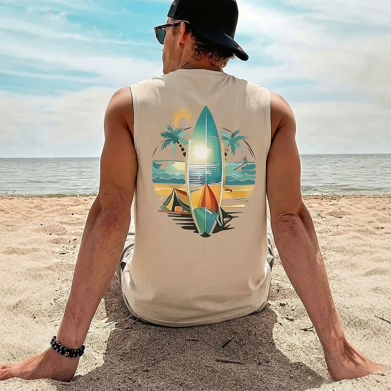 2026 Cross-Border Foreign Trade Source Manufacturer Summer New Casual Vacation Style 3D Printed Men's Loose and Comfortable Vest