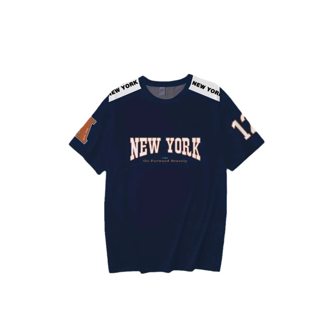 2024 Venta caliente Nueva York Lema 3D impresión hombres calle alta malla suelta transpirable deportes de manga corta camiseta de cuello redondo