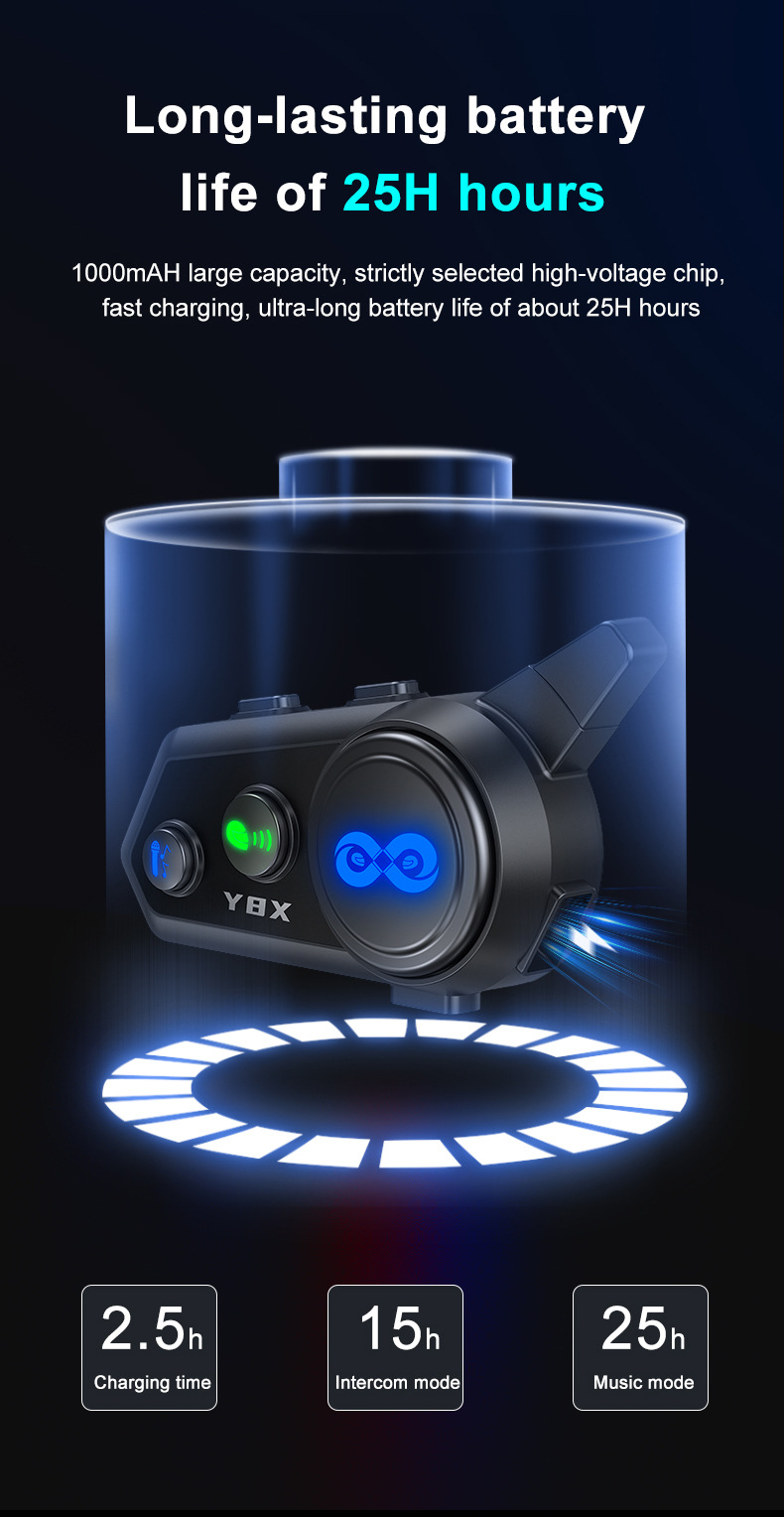 Cross-border Y8X helmet Bluetooth headset, 8-person MESH network helmet intercom headset, helmet Bluetooth headset