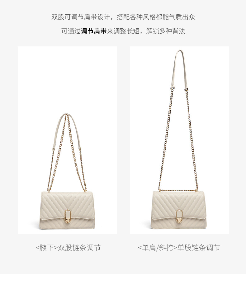 Túi đeo chéo nữ dây xích da thật phong cách sang trọng — Trắng ngà (viney), Đen cổ điển (viney), Trắng ngà (Phiên bản công khai) chi tiết 16