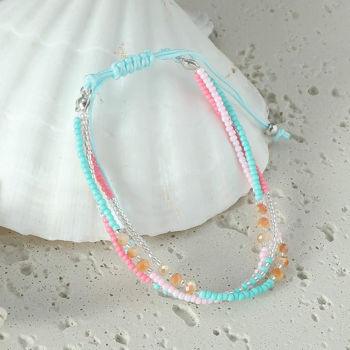 Woven crystal bracelet, boho ethnic style, adjustable multicolor cord