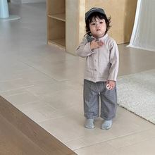 儿童衬衫格子休闲裤两件套2025新款韩版童装男童套装秋季宝宝衣服