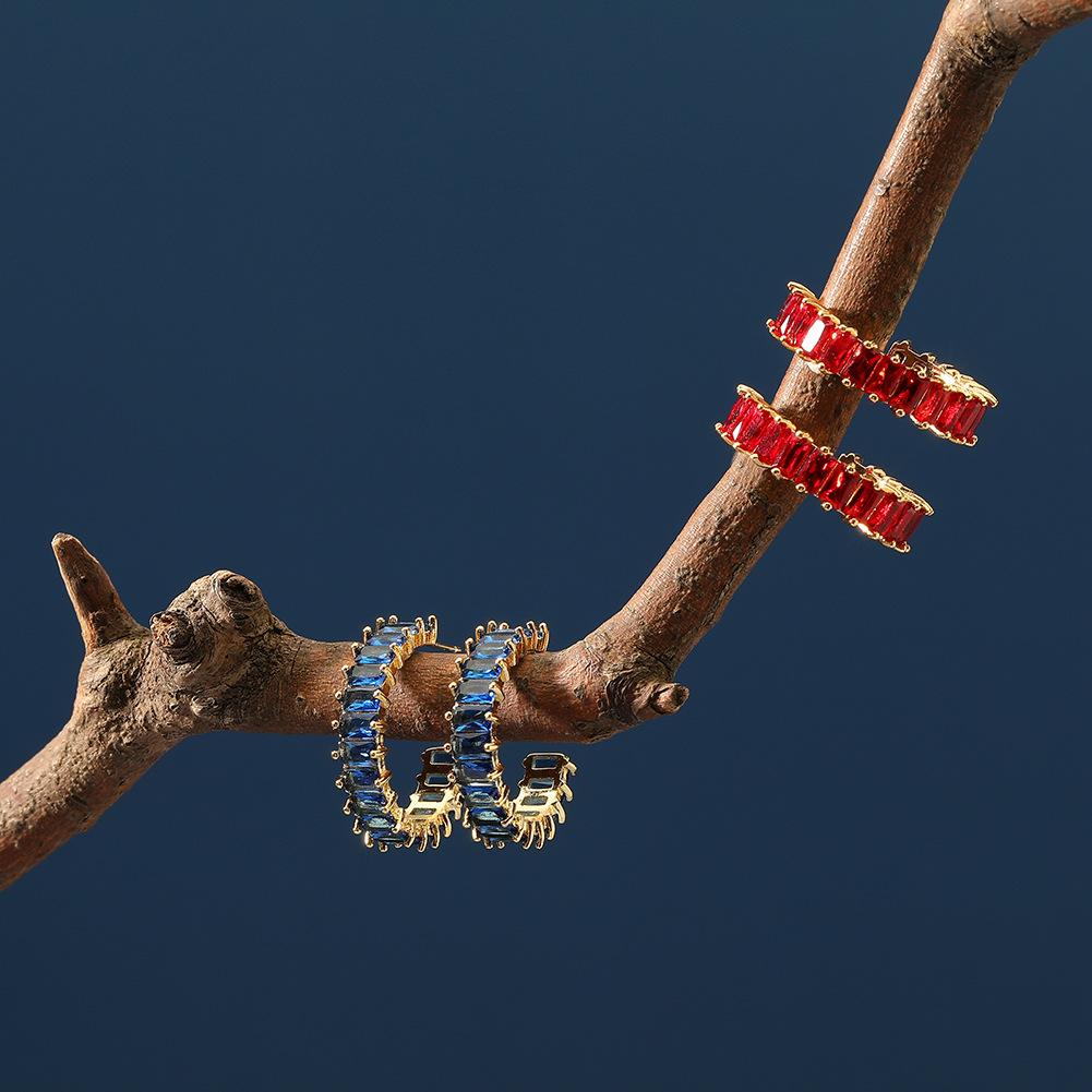 Glam C Shape Copper Gold Plated Zircon Earrings 1 Pair