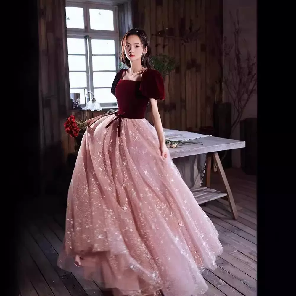 红色敬酒服新娘2025新款在逃公主平时可穿赫本风订婚艺考晚礼服裙