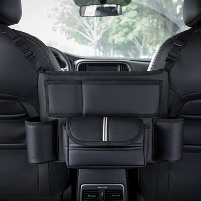 Storage Rack Car Seat Storage: Car storage bag/box - h312-black-and-white-webbing-seat-room-classic-litchi-pattern-a-black