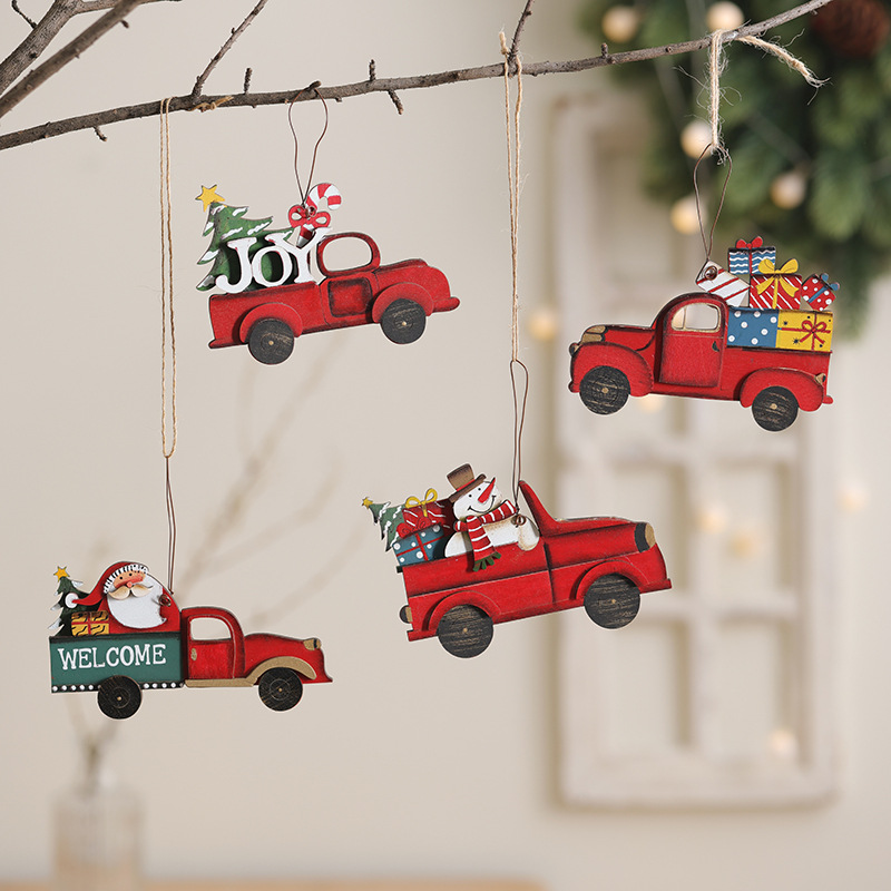 Nuevos productos transfronterizos colgantes de madera de Navidad árbol de Navidad alce automóvil casa colgantes colgantes decoraciones de Navidad