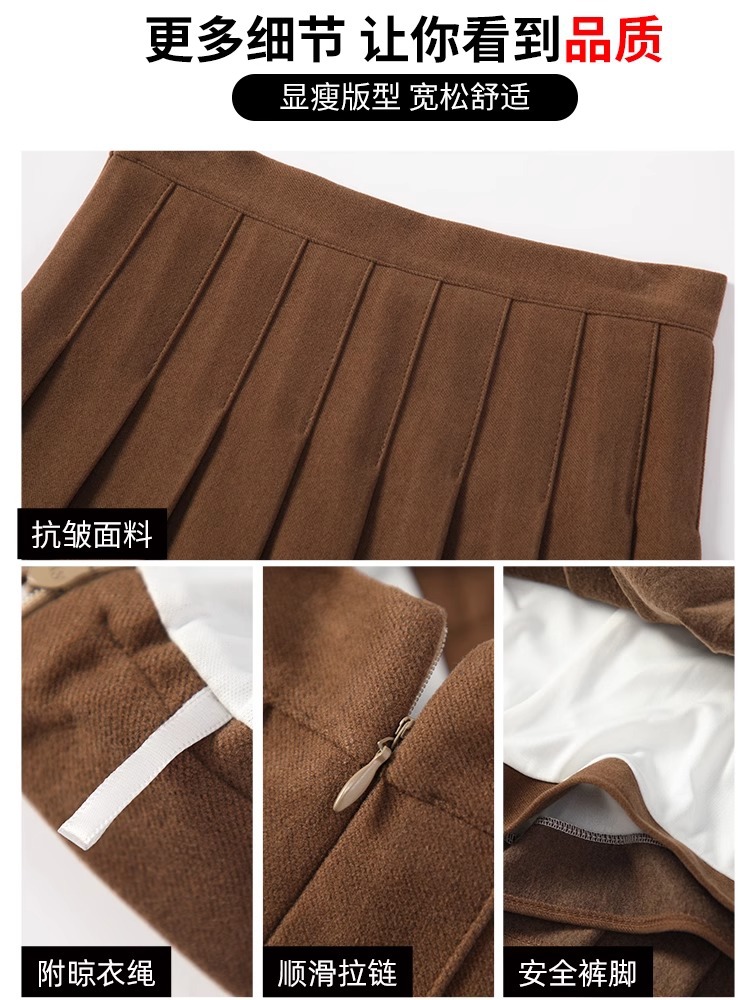 ダークグレープリーツスカートレディースハイウエスト痩身2025春秋新作冬ウールスカートjkショートスカートaラインスカート