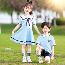 幼儿园园服夏装小学生校服套装毕业服装夏季英伦风连衣裙蓝色班服