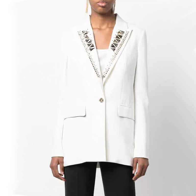 in stock 2024 Autumn New Metal Sheet Hot Drilling Design Sense One Button Temperament Small Suit Cross-border Heavy Industry Jacket