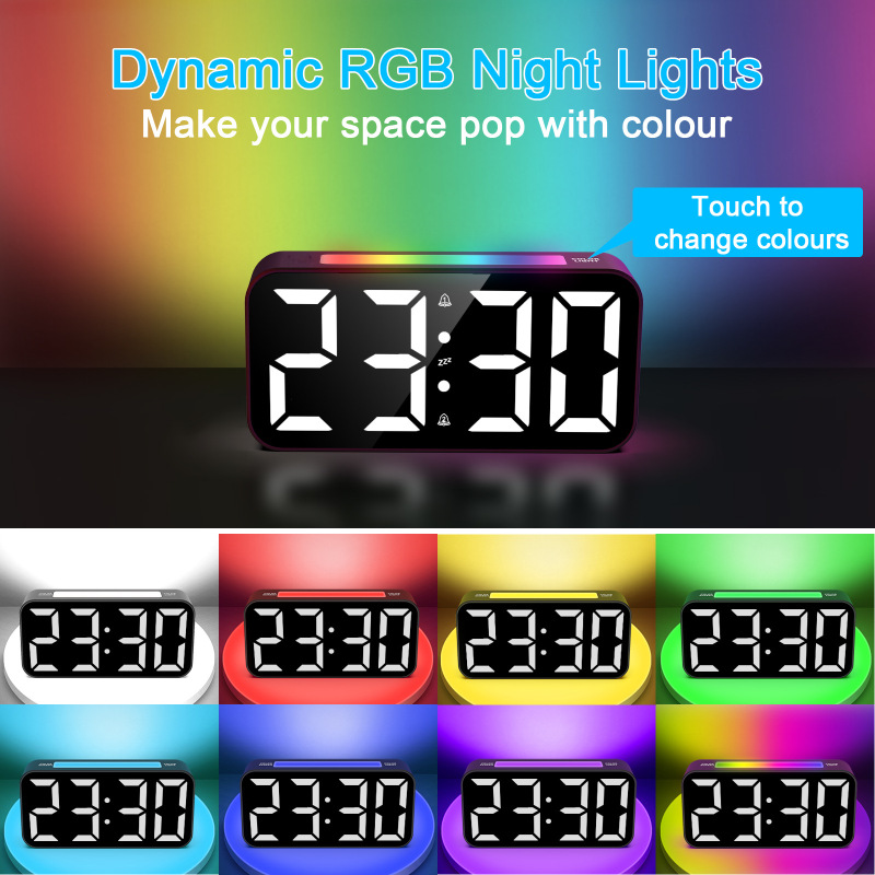 クロスボーダー RGB マジックナイトライト LED 目覚まし時計バイブレーターカラフルなデジタル発光時計スヌーズ付き 2 セットの目覚まし時計|undefined