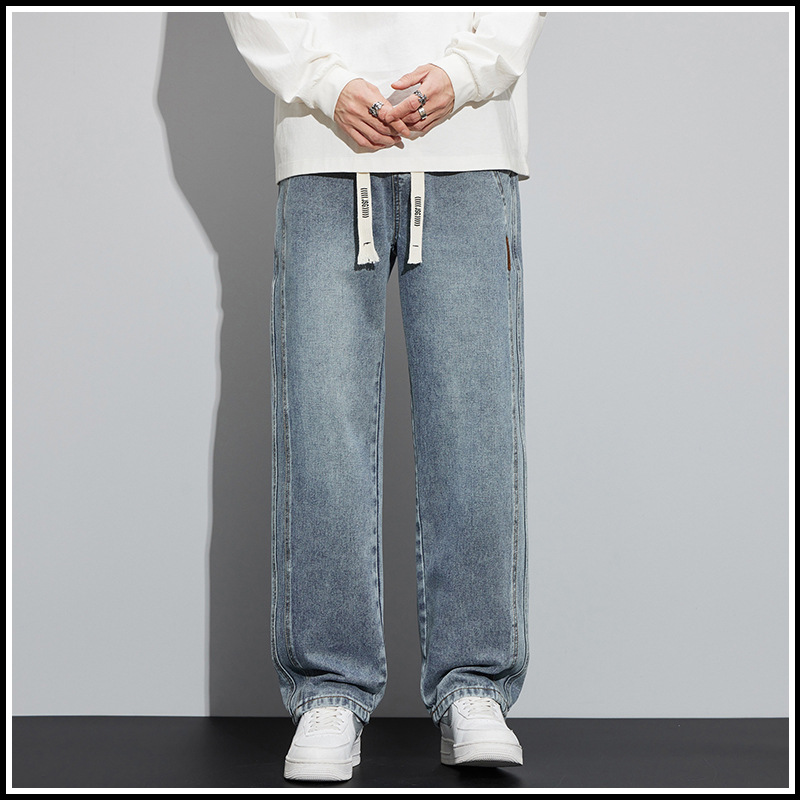 2026 Spring And Autumn New Loose Straight Jeans Men's American High Street Trend Brand Wide Leg Casual Pants Cross-border Foreign Trade_mkmklike.com