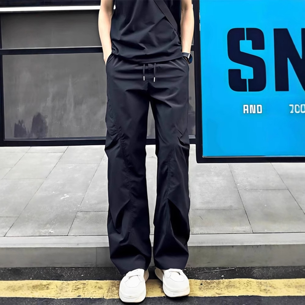 Pantalon cargo d'été décontracté pour homme, coupe droite, style parachutiste, séchage rapide, froissé, coupe slim, style sportswear._voghion.com
