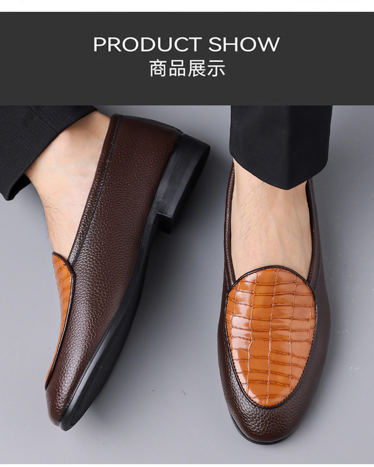 Giày lười nam da vân đá cổ trung, đế bằng, phong cách Anh, cỡ lớn — Màu nâu, màu vàng, màu xám, màu đen chi tiết 16