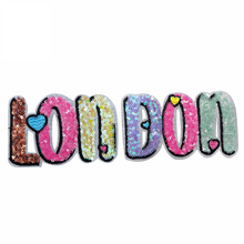 LONDON英文字母亮片刺绣绣花布贴爱心童装服装补丁绣花章服装辅料