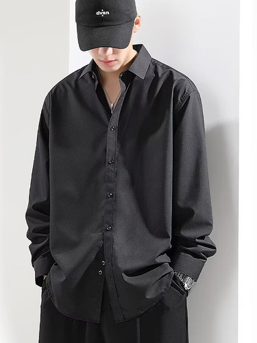 Men's Long-Sleeve Summer Ice Silk Shirt, White Casual Collared Shirt, Loose Plus Size, Flowy, 2024 High-End Thin Shirt