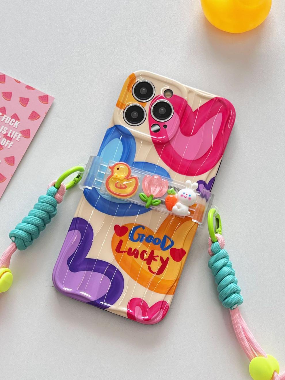 Silica Gel Color Block Heart Shape Funny Sweet Phone Cases Phone Accessories display picture 8
