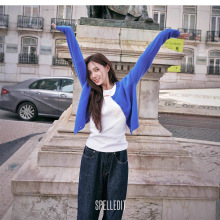 现货SP家2025秋季新品圆领羊毛开衫简约休闲外搭短款针织衫女