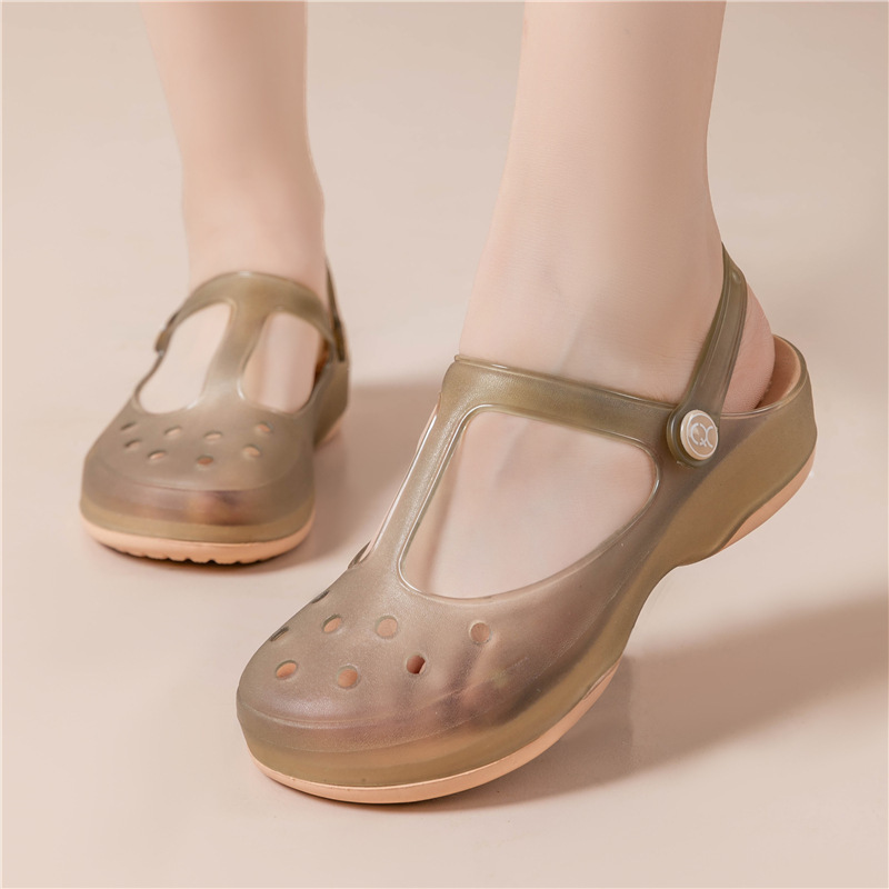 Hole Shoes Women's Summer Outer Wear Slippers Non-slip Thick-soled Beach Shoes Soft-soled Jelly-printed Baotou Nurse Sandals