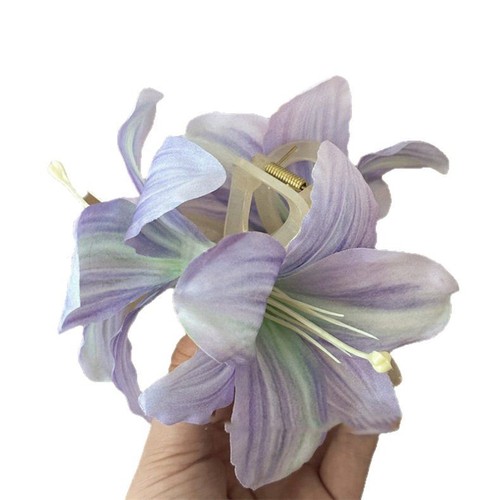 超仙氛围感仿真百合花朵发夹唯美高级感后脑勺盘发鲨鱼夹发抓头饰