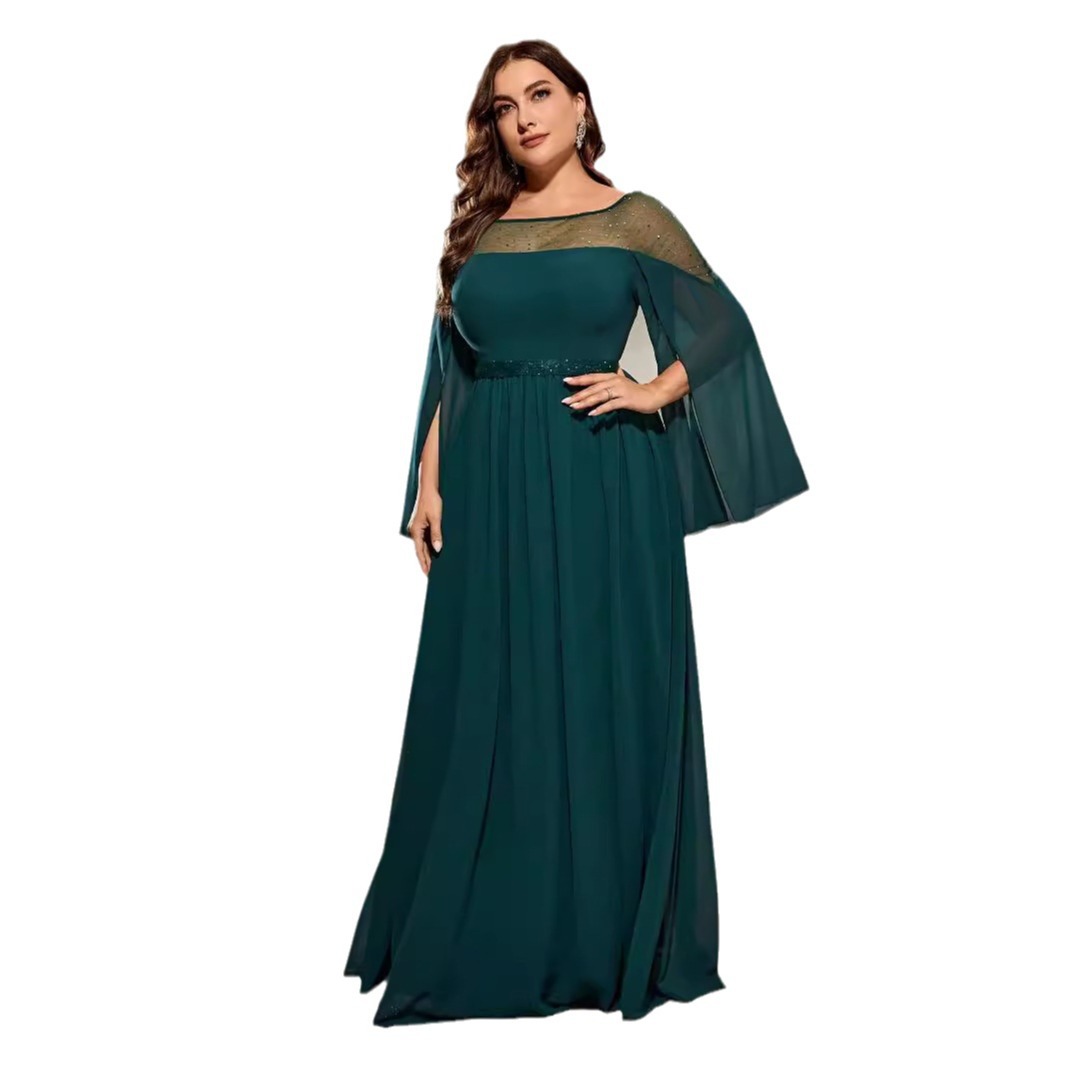 Europa y América vestido de noche nuevo producto grande hombre gordo cuello redondo vestido de dama de honor larga madre negra chiffon image 5