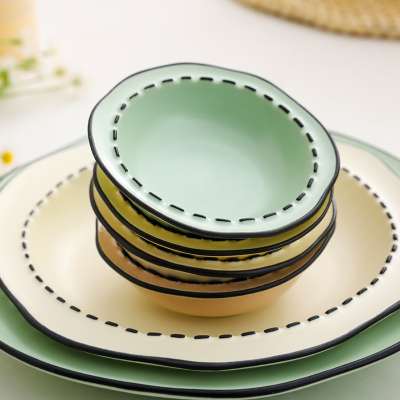 Estilo japonés vajilla de cerámica del hogar bajo vidriado color tazón plato de arroz mulanxi alto valor de color Tazón de fuente plato celebridad de Internet plato traje