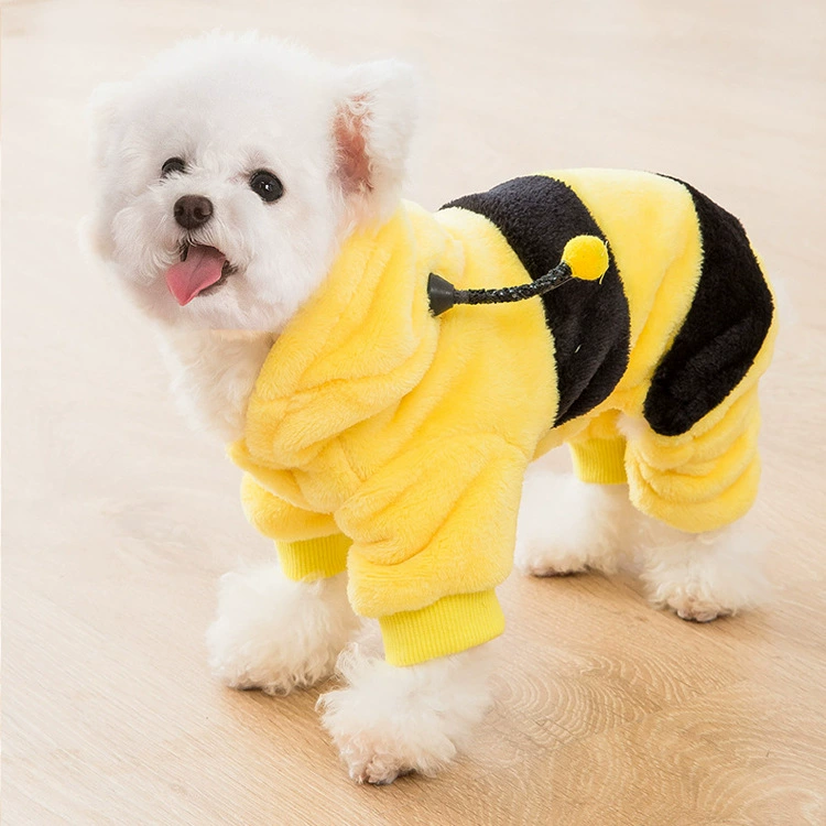 Желтая пчела для домашних животных, утолщенная плюшевая кошка, маленький щенок, теплая осенне-зимняя теплая одежда на четырех лапках