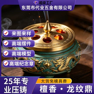 锌合金禅意檀香供奉铜器皿浮雕纹样香薰炉居家办公香器定制