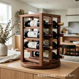 跨境木质红酒架可旋转酒瓶收纳架实木葡萄酒瓶架厨房调料架香水架