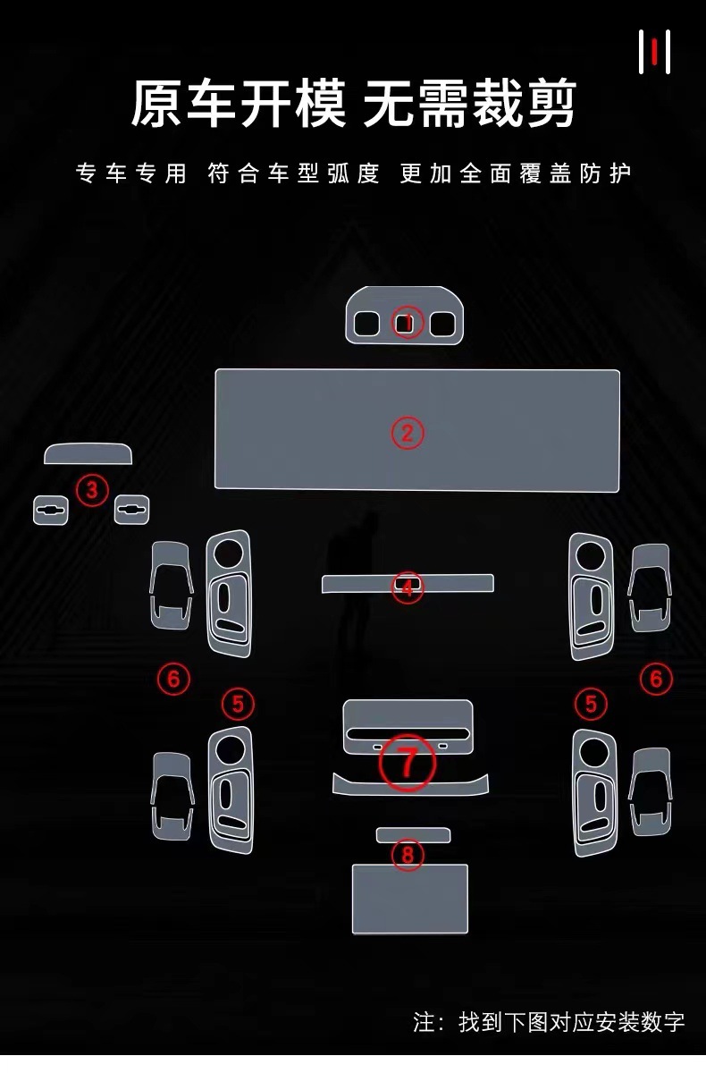 Suitable for 2022 and later Ideal L8/L9 models: interior trim film, gear shift panel, center console, and dashboard transparent TPU protective film for modification