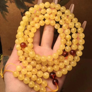 Natural beeswax 108 beads waxy rich chicken butter yellow necklace bracelet Ketang jewelry origin wholesale
