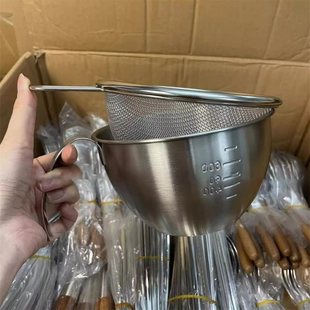 304 Stainless Steel Cooking Basin Kitchen Drain Basket Filter Plate Baking Egg Beating Basin Scale with Handle Egg Beating Bowl