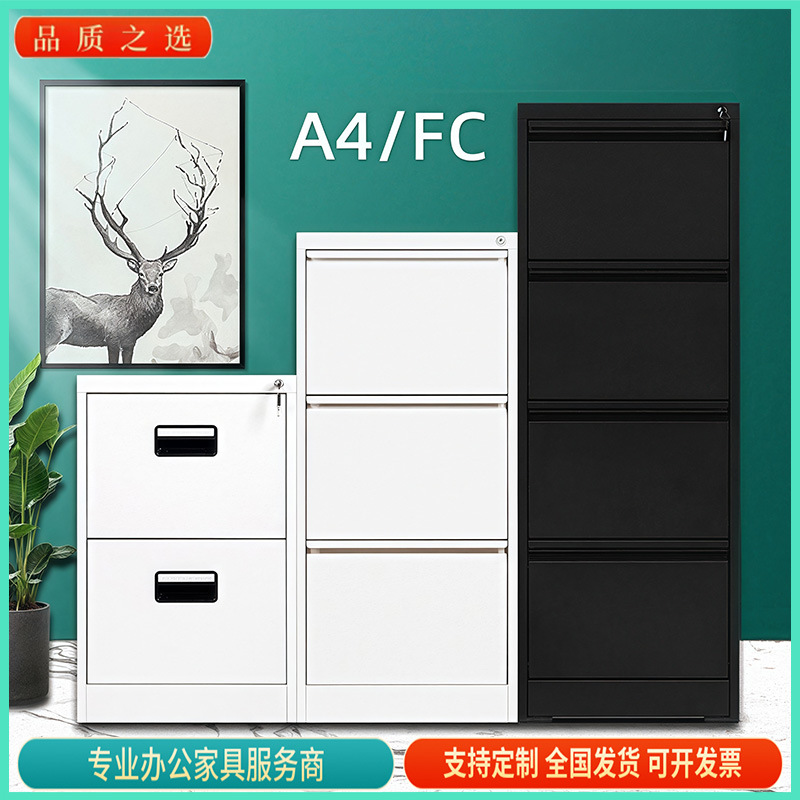 钢制档案柜二斗三斗四斗卡箱A4FC挂捞柜抽屉储物文件柜带锁资料柜