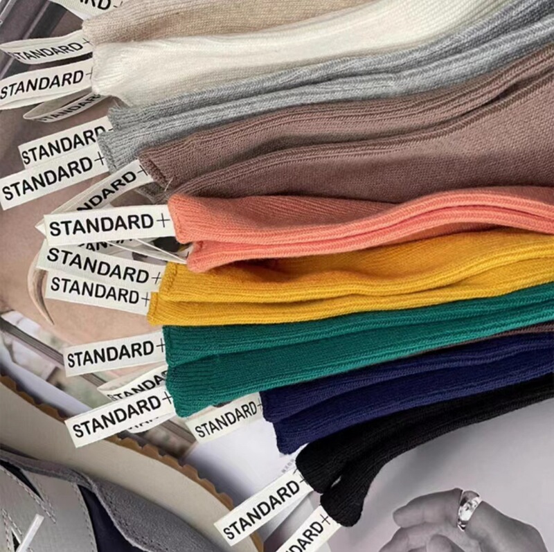 Imported South Korea socks re:BORN original small high goods heel with label solid color vertical high waist pile socks