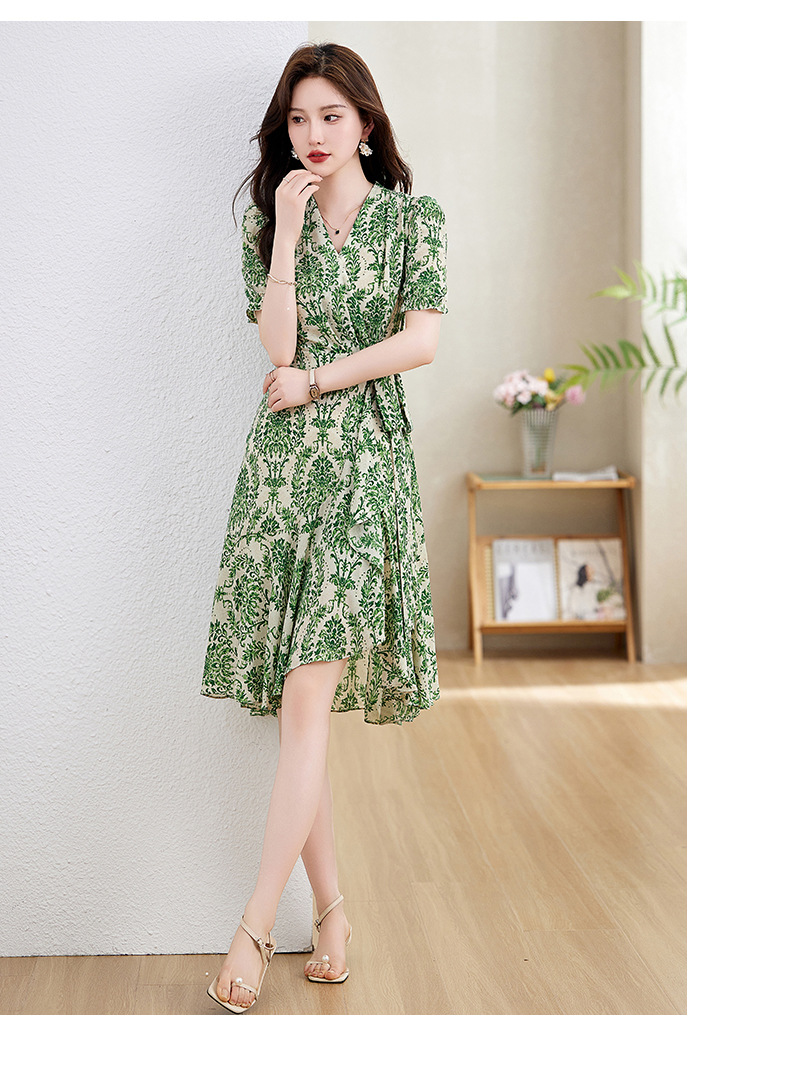 Váy maxi nữ cổ chữ V thắt eo họa tiết hoa nhí mùa hè — Màu xanh lá, Màu đỏ chi tiết 21