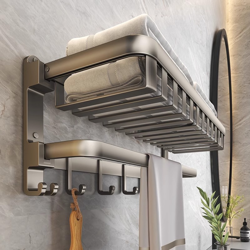 Arma gris toallas espaciales de aluminio sin perforación estantería de baño estantería de toallas de baño tipo de pared