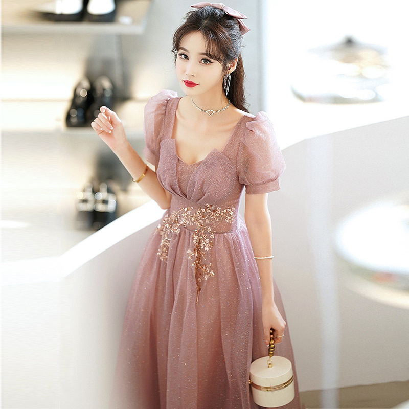 Evening Dress for Women 2026 Summer New Style Banquet Court-Style Elegant Lotus Pink Wedding Annual Meeting Host Evening Dress