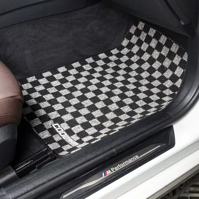 of five, universal, non-slip – Universal Foot Pad - black-and-gray-grid-full-5-piece-set-for-the-vehicle