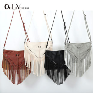 Bag strap with tassels, capacious shoulder bag, European style