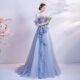 Spring 2024 New Bridal Banquet Dress Host Gradient Blue Bright Stars Show Evening Dress
