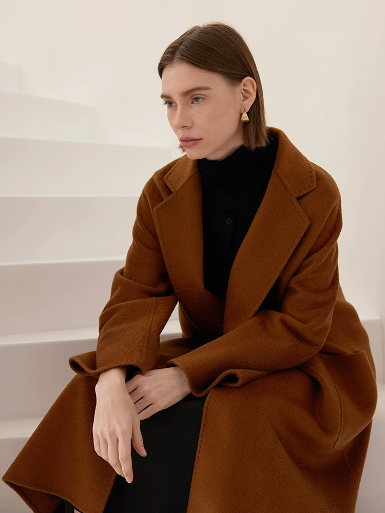 Double-sided cashmere bathrobe, demi-season long belt, jacket
