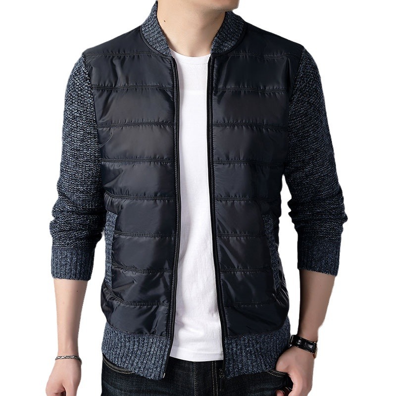 El comercio exterior de los hombres de manga larga Stand Collar de algodón más terciopelo engrosada suéter cardigan suéter de los hombres de moda personalizada caliente