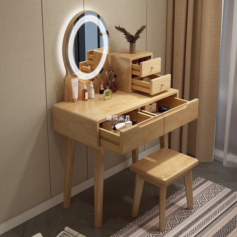 Mesa de tocador de madera sólida nórdica moderna y simple 60 / 80 con lámpara de almacenamiento mesa de maquillaje mesa de maquillaje dormitorio
