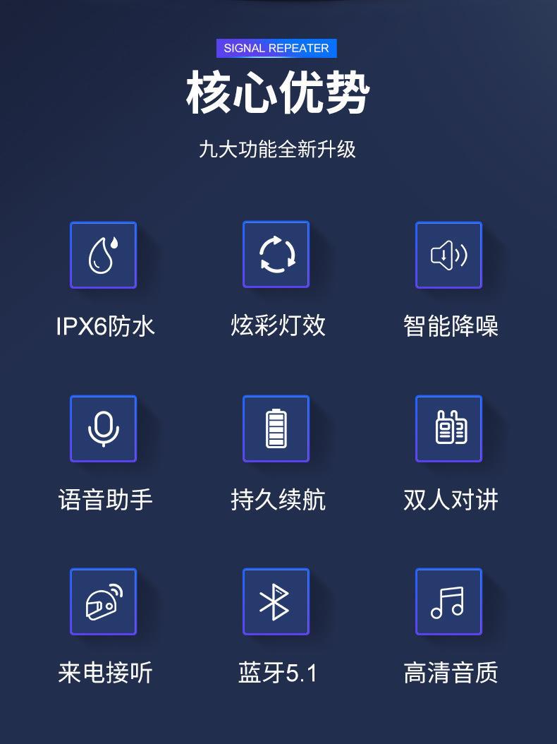 Cool Riding Treasure Helmet Bluetooth Headset Motorcycle Bluetooth Double Intercom Headset with Light Full Half Helmet Rider Waterproof