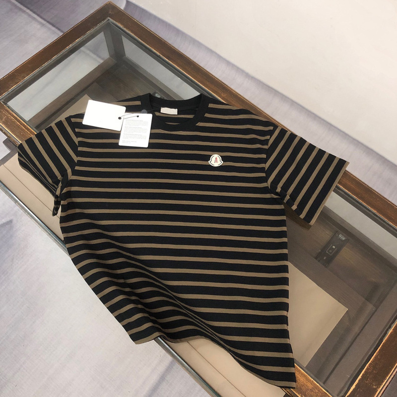 New Summer Original Label Mengkoumiao 360g Heavy Striped Short-Sleeve T-Shirt for Men, Pure Cotton Round Neck Heavy Men's T-Shirt